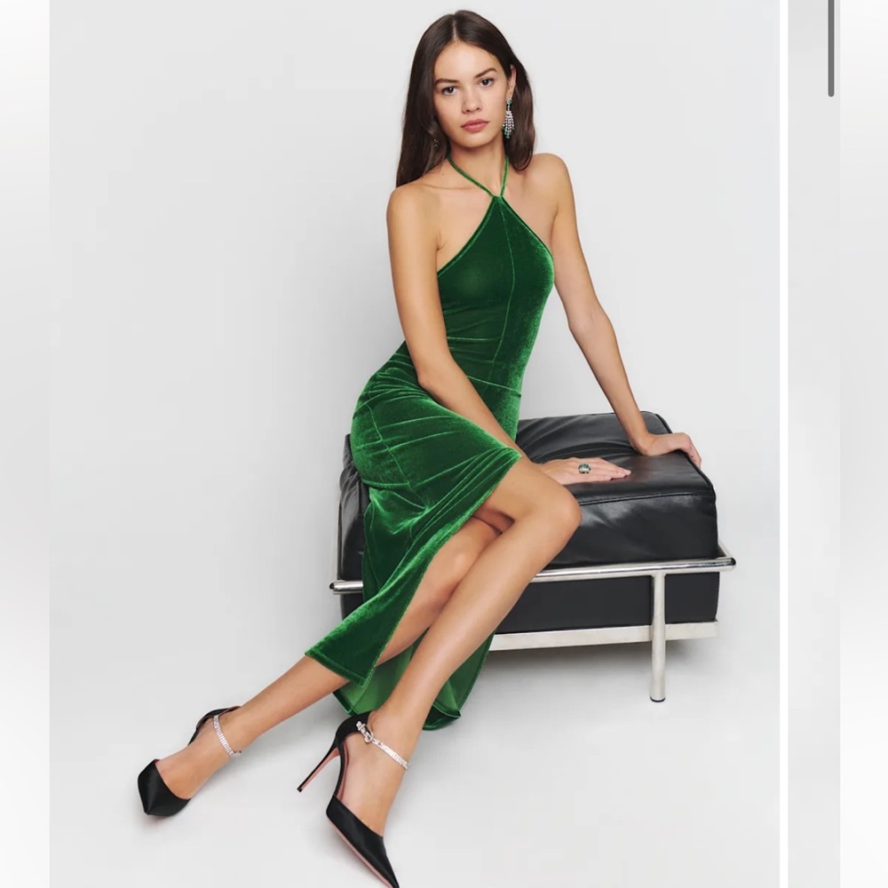 Reformation Nyla Velvet Dress Green Velvet - Size XS NWT